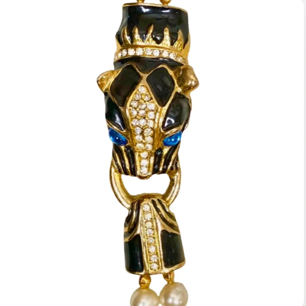 Park Lane Panther Jaguar Double Strand Faux Rhinestone Necklace Gold Tone - Picture 4 of 16
